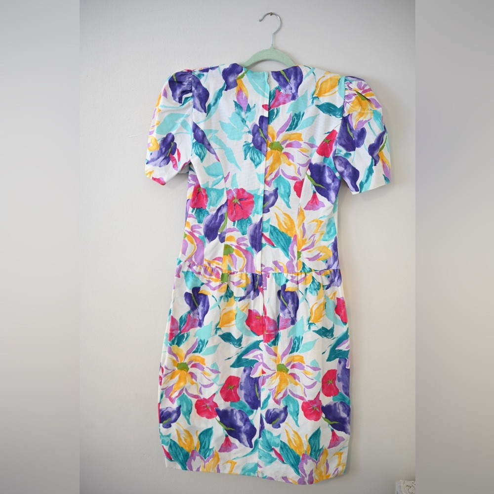 Vtg 80s Women's Talbots Dress Joan Leslie Bold Floral with Shoulder Pads Size 8 - Picture 6 of 10